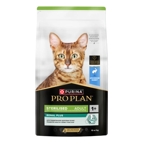 Сухой корм Purina Pro Plan Adult Sterilised Rabbit OptIi-Renal для стерилизованных кошек, с кроликом, 10 кг фото 1