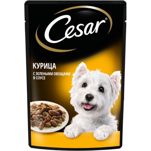 Cesar влажный корм для взрослых собак с курицей с зелеными овощами в паучах - 85 г фото 1