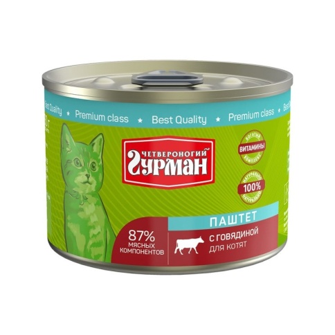 Влажный корм Четвероногий Гурман паштет для котят с говядиной - 190 г фото 1