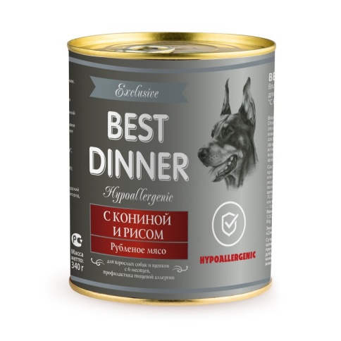 Best Dinner Exclusive Hypoallergenic консервы для собак при проблемах пищеварения с кониной и рисом - 0,34 кг фото 1