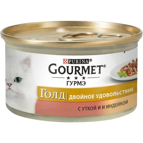 Консервы Gourmet Gold для взрослых кошек кусочки в соусе с уткой и индейкой - 85 г фото 2