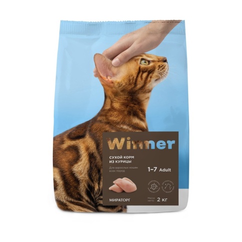 Сухой корм Winner для взрослых кошек всех пород с курицей - 2 кг фото 2