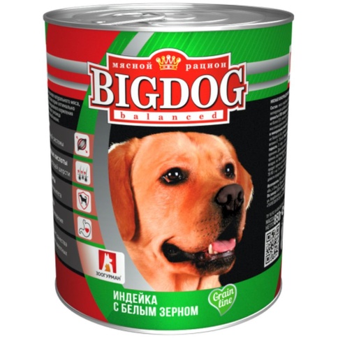 Зоогурман Big Dog Grain line влажный корм для взрослых собак всех пород с индейкой и белым зерном - 850 г фото 1