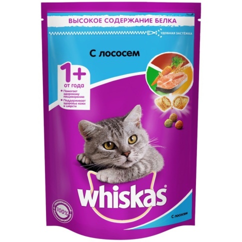 Whiskas сухой корм в виде подушечек с паштетом обед с лососем 350 г фото 1