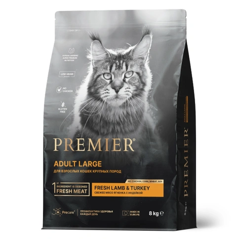 Сухой корм Premier Cat Lamb & Turkey Adult Large для взрослых кошек крупных пород, 8 кг фото 1