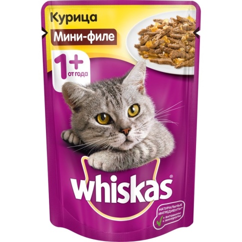 Whiskas паучи в форме мини-филе с курицей для взрослых кошек от 1 года - 85 г фото 2