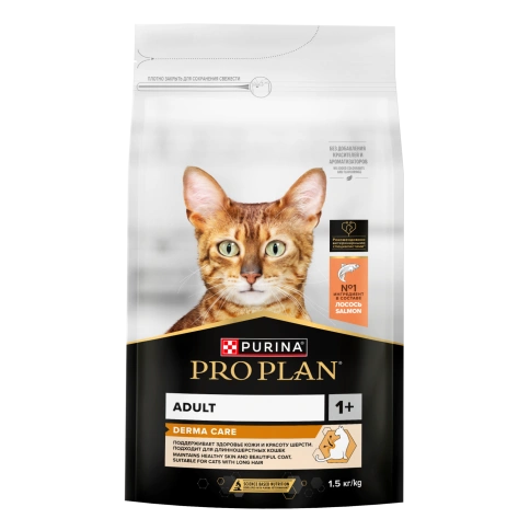 Сухой корм Purina Pro Plan Cat Adult Elegant для взрослых кошек (кожа и шерсть), с лососем, 1.5 кг фото 1