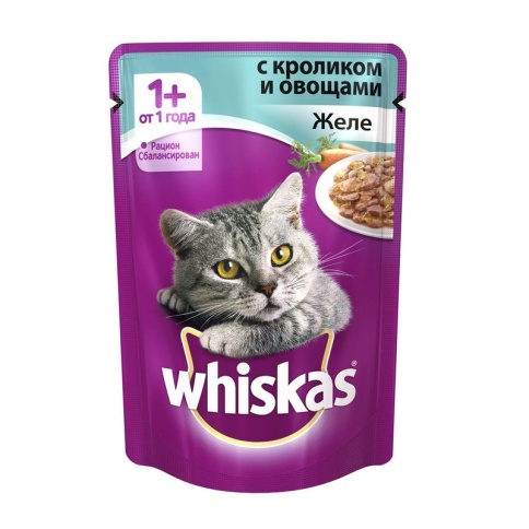 Whiskas паучи в форме желе кролика с овощами для взрослых кошек от 1 года - 85 г фото 2