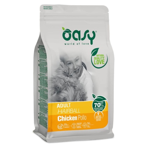 Oasy Dry Cat Adult Hairball сухой корм для взрослых кошек сухой корм для выведения шерсти с курицей - 300 г фото 1