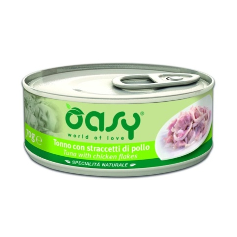 Oasy Wet cat Specialita Naturali Tuna Chicken flake дополнительное питание для кошек с тунцом и курицей в консервах - 70 г фото 1