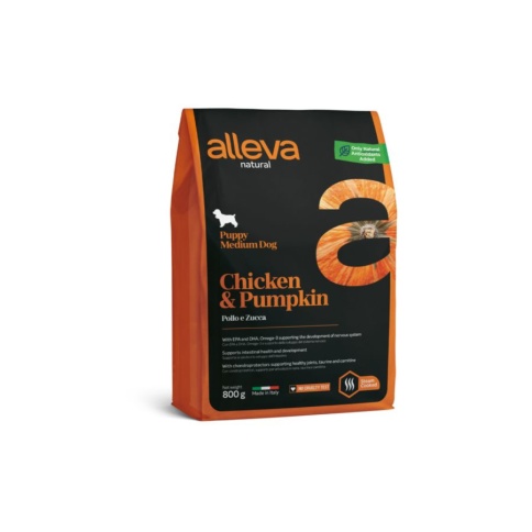 Alleva Natural Puppy Chicken & Pumpkin Medium сухой корм для щенков с курицей и тыквой - 800 г фото 1