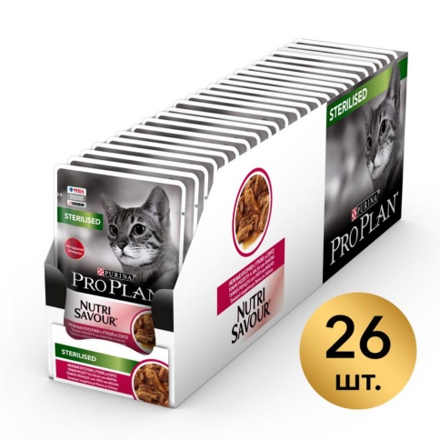 Влажный корм Pro Plan Cat Adult NutriSavour Sterilised для стерилизованных кошек с уткой в соусе - 85 г фото 2