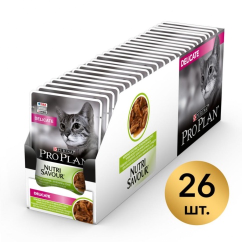 Влажный корм Purina Pro Plan Delicate для взрослых кошек с чувствительным пищеварением с ягненком в соусе - 85 г фото 2