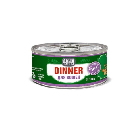 Solid Natura Dinner Ягненок влажный корм для кошек в жестяной банке 100 г фото 1