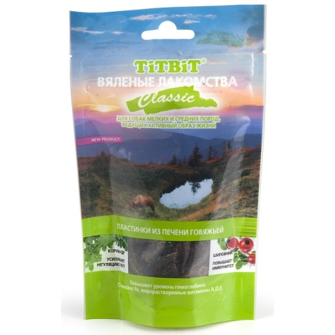 Titbit вяленые лакомства пластинки из печени говяжьей Classic 60 г фото 2