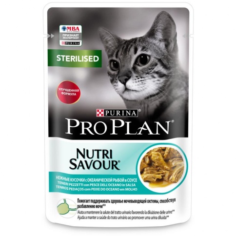 Влажный корм Pro Plan Cat Adult NutriSavour Sterilised для стерилизованных кошек с океанической рыбой в СОУСЕ - 85 г фото 1