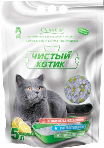 Силикагелевый наполнитель Чистый Котик с ароматом лимона, колотые гранулы, 5 л фото 1