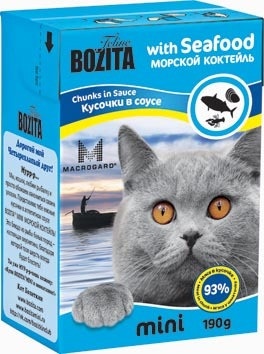 Bozita MINI консервы для кошек кусочки в соусе Морской коктейль 190 г фото 1