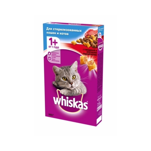 Whiskas сухой корм с говядиной для стерилизованных кошек и котов старше 1 года - 1,9 кг фото 1