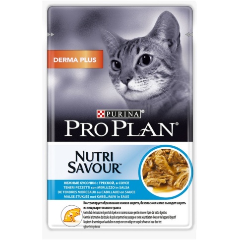 Влажный корм Purina Pro Plan Derma Plus для взрослых кошек с чувствительной кожей с треской - 85 г фото 2