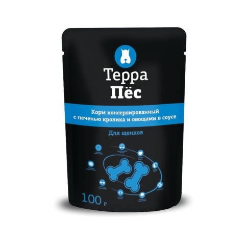 Терра Пёс влажный корм для щенков всех пород с печенью кролика и овощами в соусе - 100 г фото 1