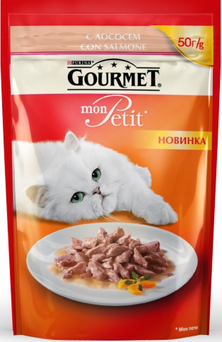 Паучи Gourmet Mon Petit Con Salmone для взрослых кошек с лососем - 50 г фото 1