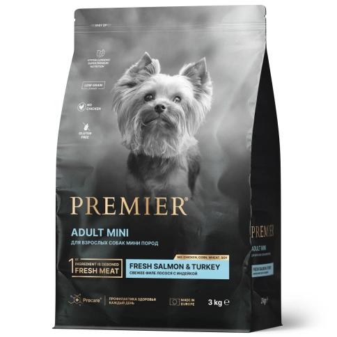 Сухой корм Premier Dog Salmon & Turkey Adult Mini для собак мелких пород, 3 кг фото 1