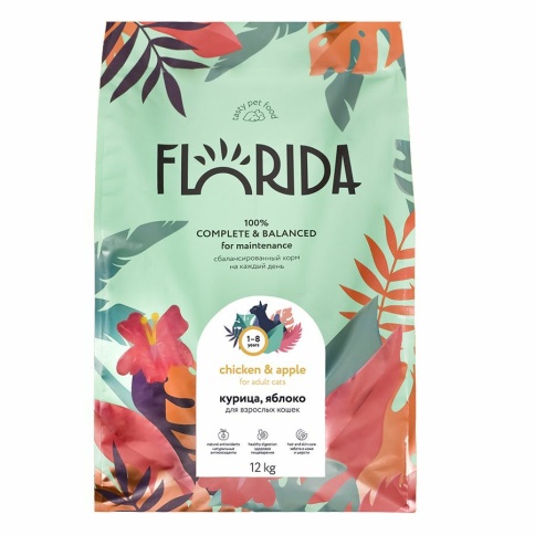 Florida сухой корм для взрослых кошек с курицей и яблоком 12 кг фото 1