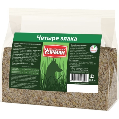 Каша для собак Четвероногий гурман 4 злака - 400 г фото 1