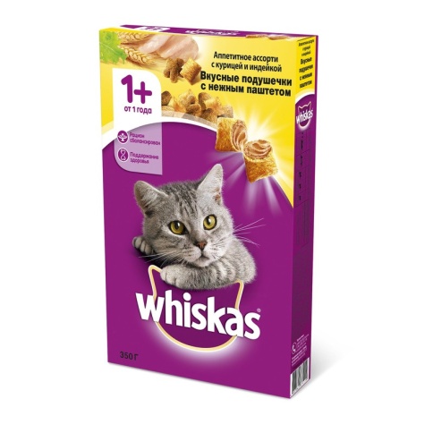 Whiskas сухой корм для взрослых кошек с паштетом их курицы и индейки - 350 г фото 1