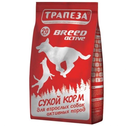 Трапеза Breed Active сухой корм для взрослых собак активных пород с говядиной - 20 кг фото 1