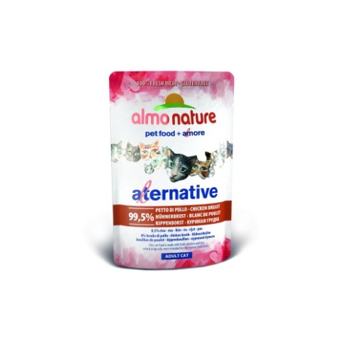 Almo Nature Alternative Adult Cat Chicken Breast паучи для взрослых кошек с куриной грудкой и 99,5% мяса - 55 г фото 1