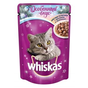 Whiskas для взрослых кошек мясные рулетики с кроликом и телятиной - 85 г фото 1