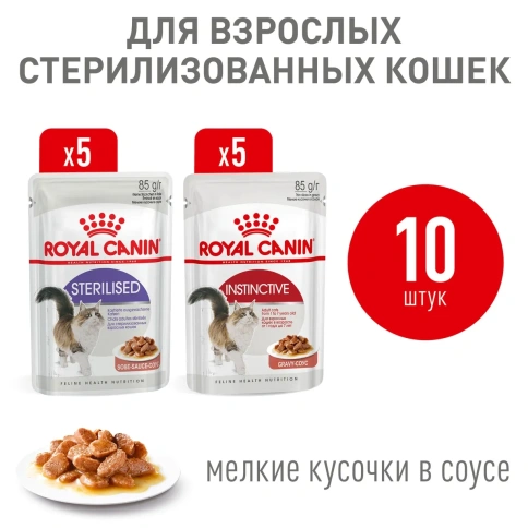 Влажный корм Royal Canin Мультипак для стерилизованных и домашних кошек, кусочки в соусе, пауч, 85 г фото 2