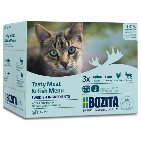 Bozita Pouch Meat&Fish Multibox влажный корм для взрослых кошек с кусочками в соусе мясной и рыбный микс - 85 г фото 1