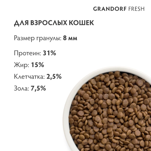 Сухой корм Grandorf Fresh Cat для взрослых кошек диетическая формула для особо аллергичных кошек индейка с бататом 400 г фото 9