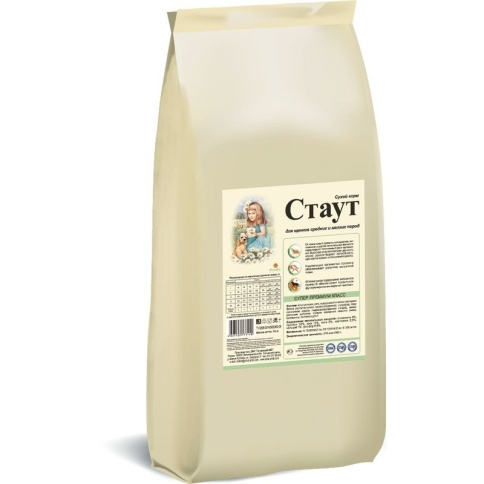 Стаут сухой корм для щенков мелких и средних пород с мясом и злаками - 15 кг фото 1