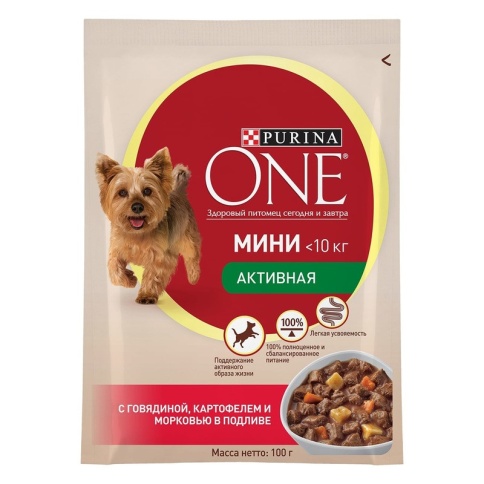 Влажный корм Purina ONE Активная для взрослых собак мелких пород с говядиной, картофелем и морковью в подливе - 100 г фото 2