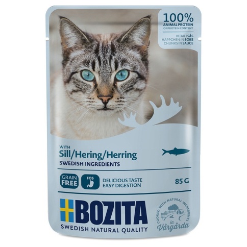 Bozita Pouch Herring влажный корм для взрослых кошек с кусочками в соусе с сельдью - 85 г фото 1