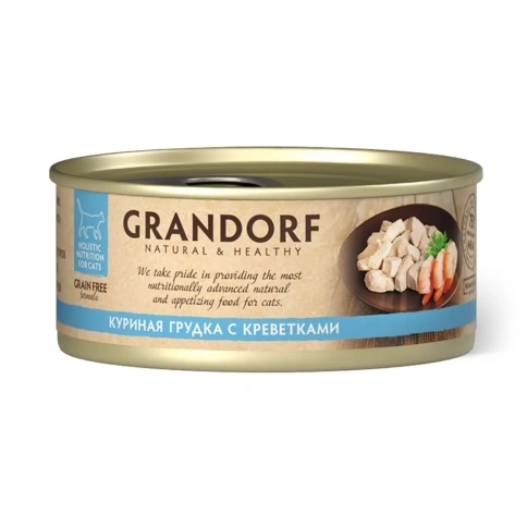 Влажный корм Grandorf Adult куриная грудка с креветками для кошек, 70 г фото 1