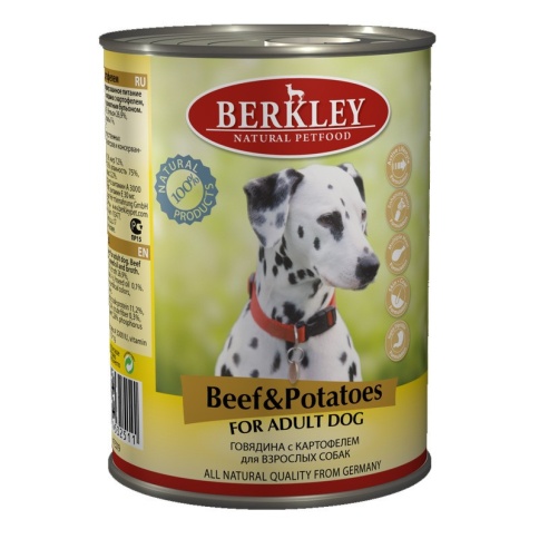 Berkley Adult Dog Beef & Potatoes консервы для взрослых собак с говядиной, картофелем, льняным маслом и ароматным бульоном - 400 г фото 2