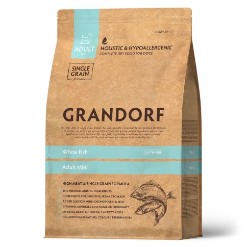 Сухой корм Grandorf Holistic белая рыба с рисом для взрослых собак мелких пород, 3 кг фото 1