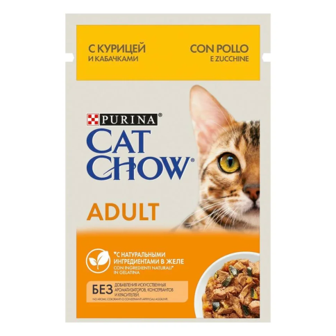 Влажный корм Purina Cat Chow Adult паучи для взрослых кошек скурицей и кабачком - 85 г фото 1