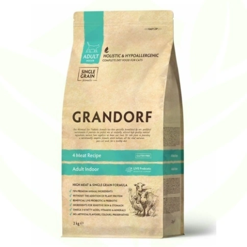 Сухой корм Grandorf Holistic Adult Indoor 4 вида мяса с пробиотиками для кошек, 2 кг фото 12