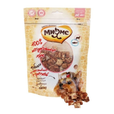 Мнямс лакомство Кубики из мяса ягненка с треской для собак - 100 г фото 2