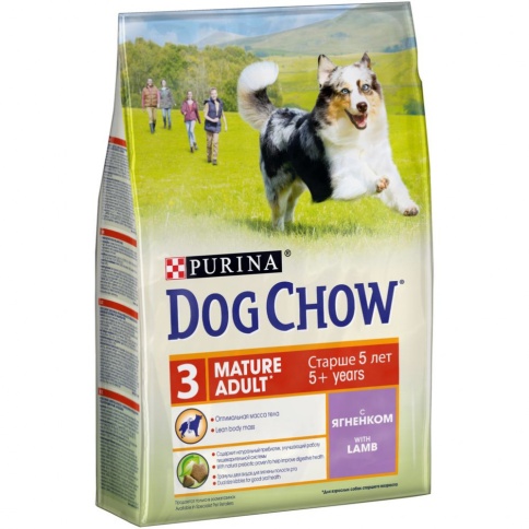 Purina Dog Chow для взрослых собак старше 5 лет с ягненком - 2,5 кг фото 1