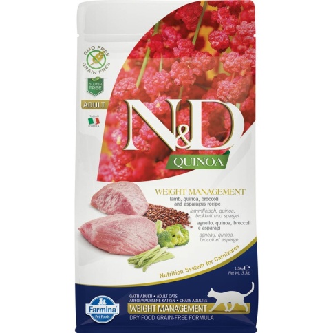Farmina N&D Cat Grain Free quinoa weight management lamb корм для взрослых кошек контроль веса с ягненком и киноа 1,5 кг фото 2