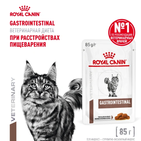 Влажный диетический корм Royal Canin Gastrointestinal для кошек при расстройствах пищеварения, пауч, 85 г фото 1
