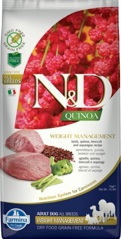 Farmina N&D Dog Grain Free quinoa weight management lamb корм для собак для контроля веса с ягненком и киноа - 7 кг фото 1