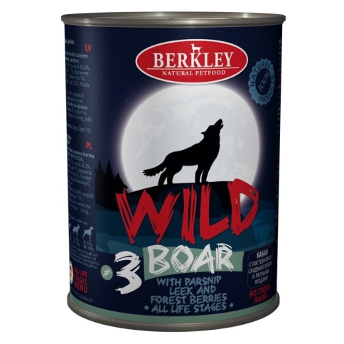 Влажный корм Berkley Adult Dog Wild №3 для взрослых собак с мясом кабана, пастернаком, сладким луком и лесными ягодами - 400 г фото 1